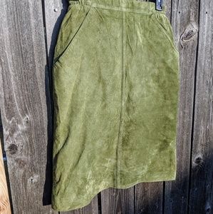 Olive Green Genuine Suede Skirt